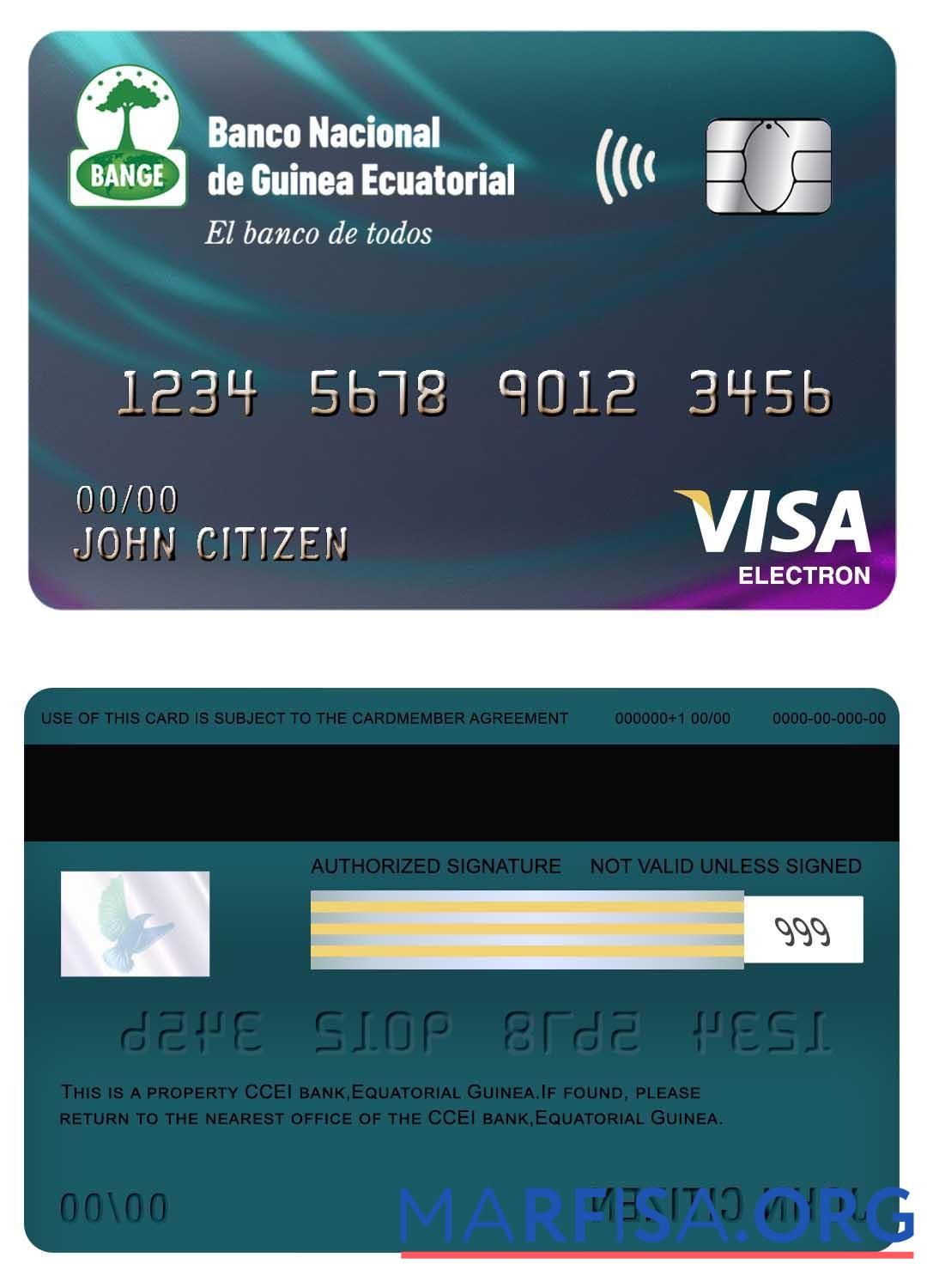 Printable Equatorial Guinea National bank visa electron card download for verification